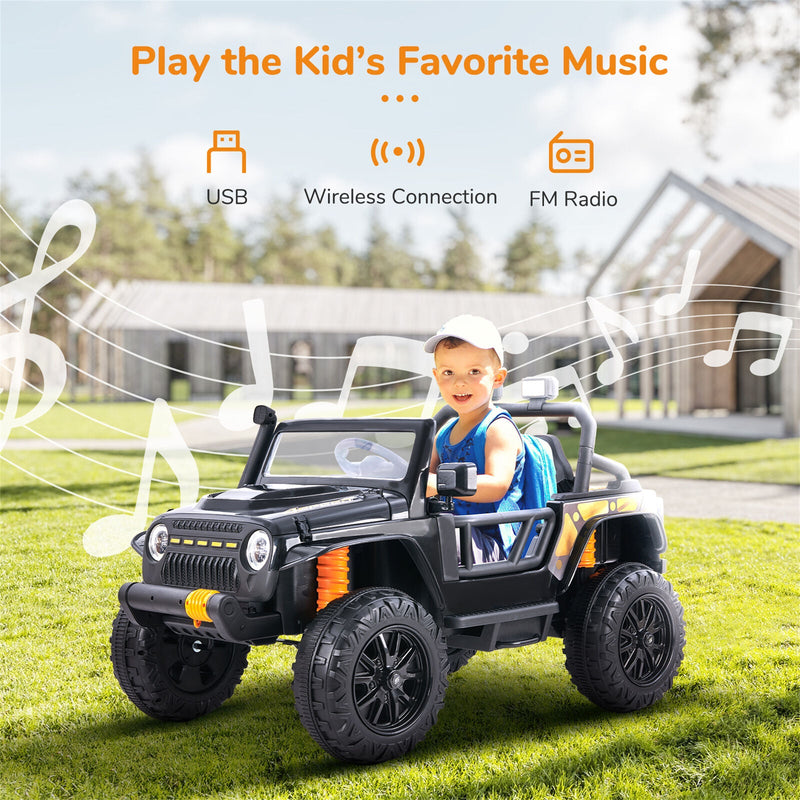 KLOKICK 12V Electric Off-Road UTV Truck for Kids with LED Headlights and Music