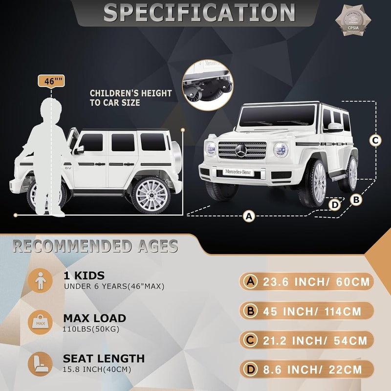 Mercedes-Benz G500 12V Electric Kids 4WD Ride on Car with Remote Control - Officially Licensed