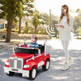 Licensed 12V Freightliner Kids Ride On Truck with Dump Box and Lights - Red