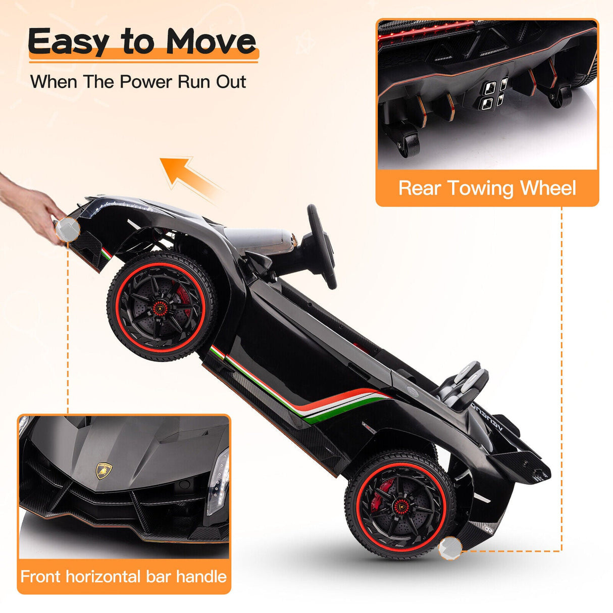 Licensed 12V Lamborghini 2-Seater Kids Ride On Car - Black