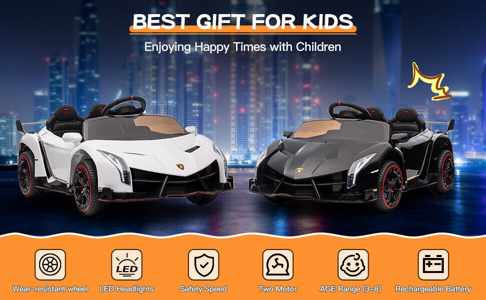 Licensed 12V Lamborghini 2-Seater Kids Ride On Car - Black