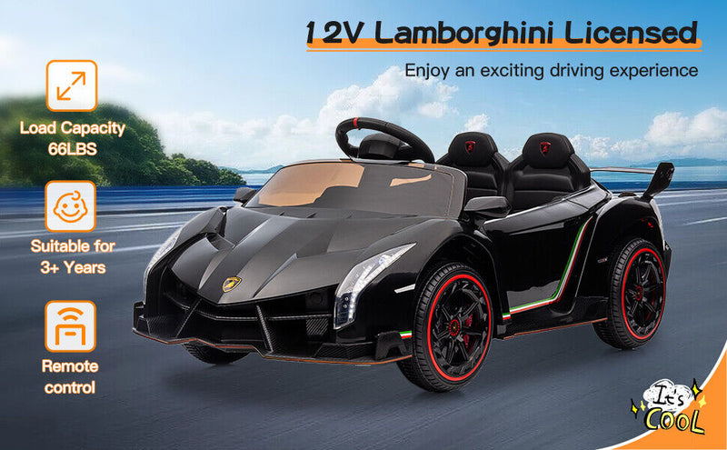 Licensed 12V Lamborghini 2-Seater Kids Ride On Car - Black
