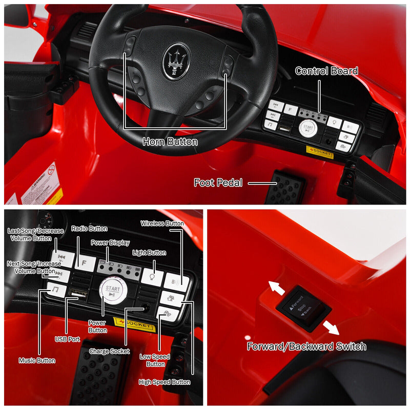 Licensed 12V Maserati GranCabrio Kids Ride On Car with Remote Control and Lights