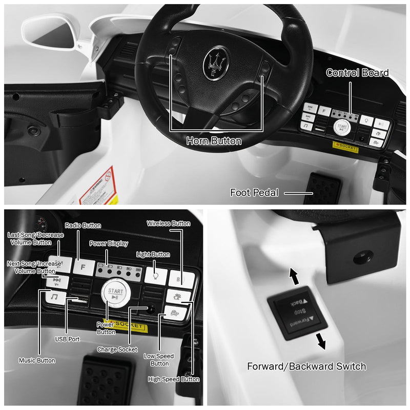 Licensed 12V Maserati GranCabrio Kids Ride On Car with Remote Control and Lights