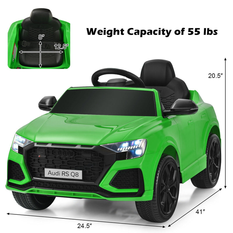 Licensed Audi RS Q8 12V Ride-On Car for Kids with Remote Control, Lights, and Music in Green