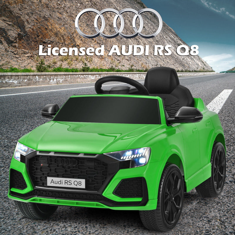 Licensed Audi RS Q8 12V Ride-On Car for Kids with Remote Control, Lights, and Music in Green