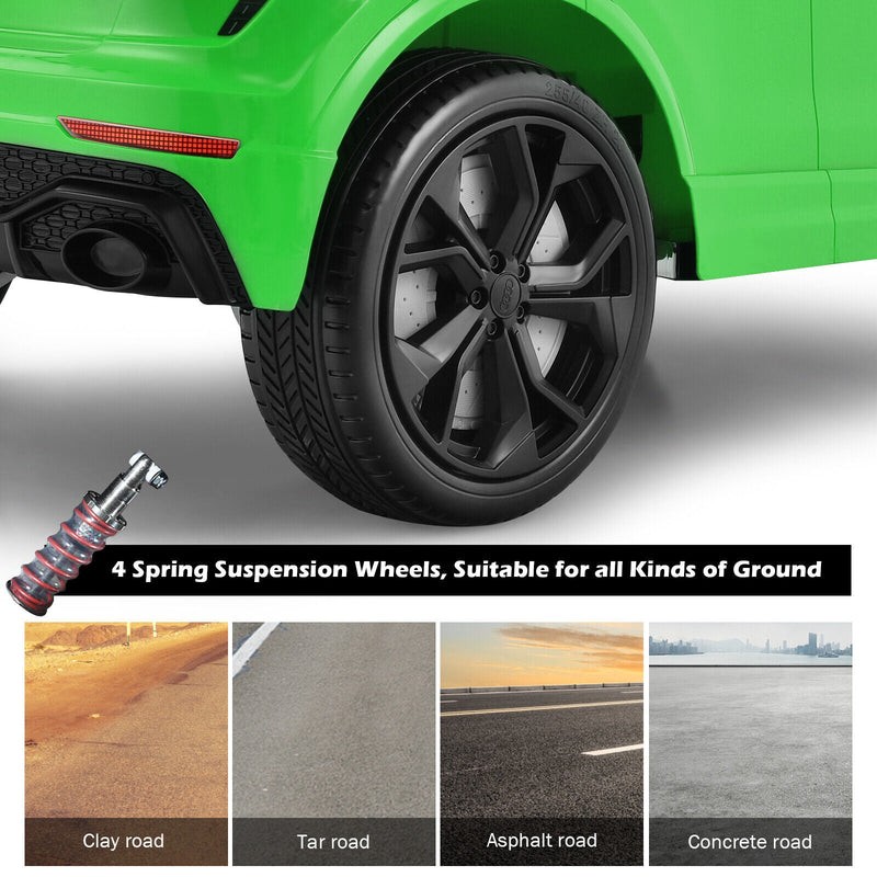 Licensed Audi RS Q8 12V Ride-On Car for Kids with Remote Control, Lights, and Music in Green