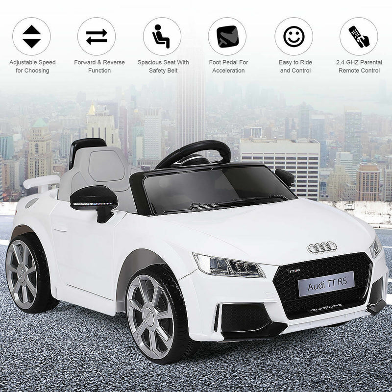 Licensed Audi TT RS Electric Ride-On Car for Kids with Remote Control and MP3 Player - White