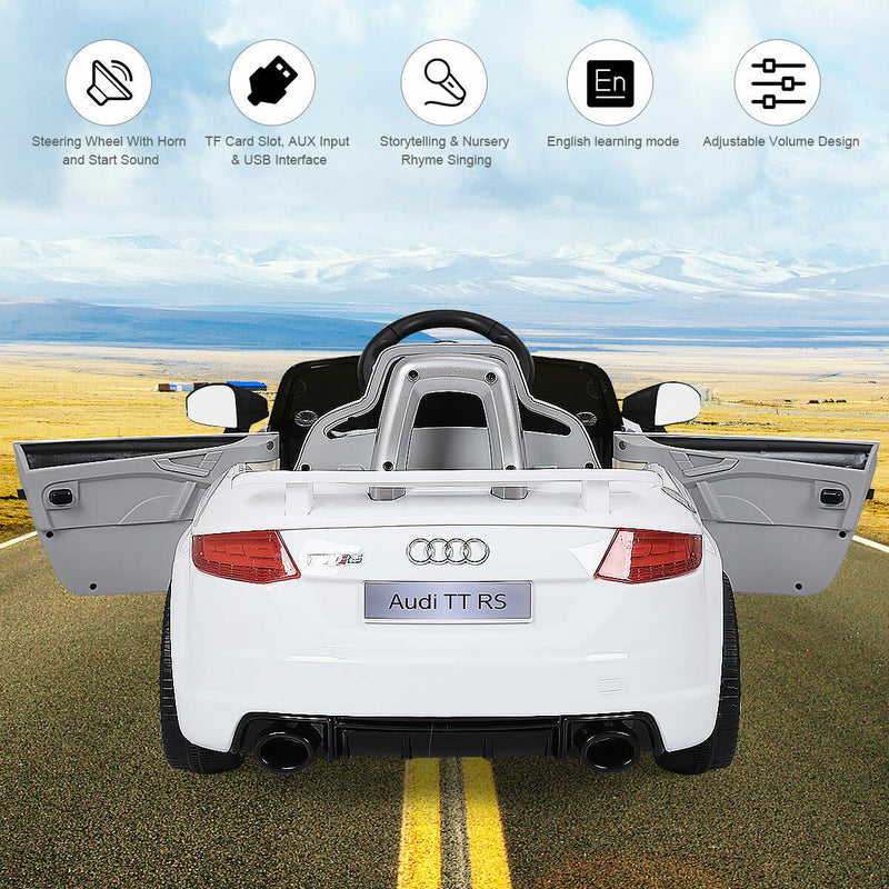 Licensed Audi TT RS Electric Ride-On Car for Kids with Remote Control and MP3 Player - White