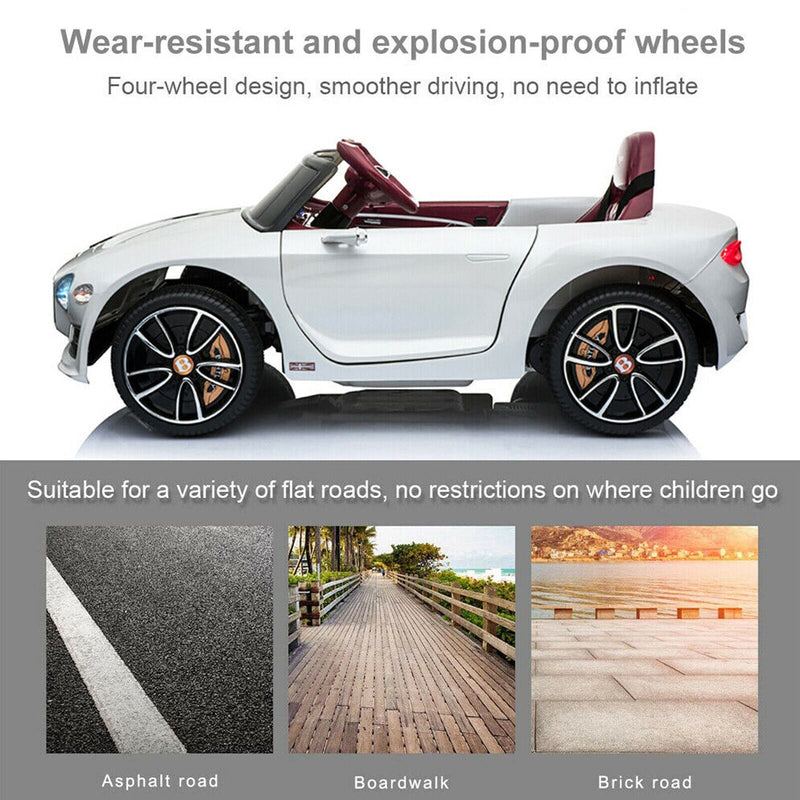 12V Electric Ride-On Car for Kids with Remote Control, LED Lights, and MP3 Player - Bentley Style in White