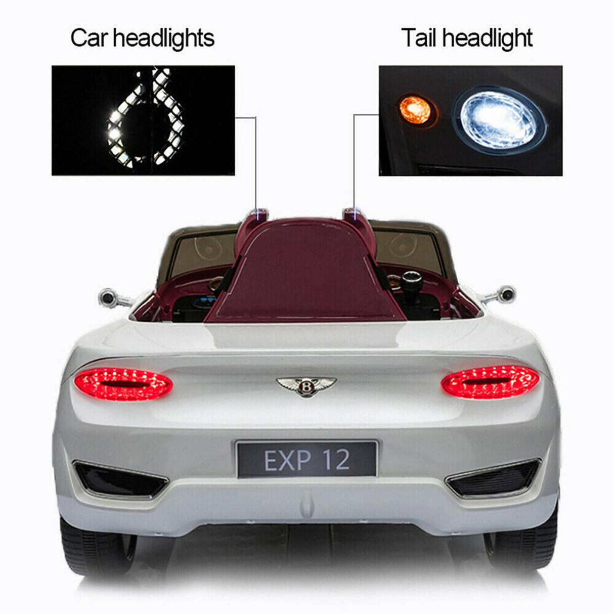 12V Electric Ride-On Car for Kids with Remote Control, LED Lights, and MP3 Player - Bentley Style in White
