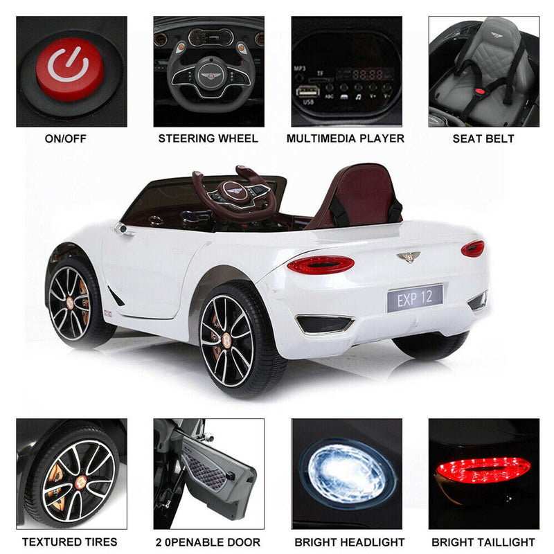 Electric Kids Ride-On Car with Remote Control, LED Lights, MP3 Player, and Bentley-Inspired Design - 12V