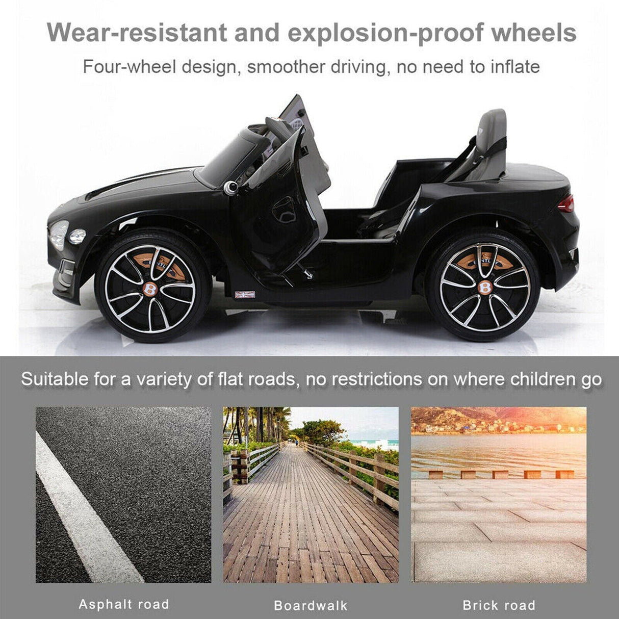 Bentley Style 12V Electric Ride On Toy Car with Remote Control and LED Lights
