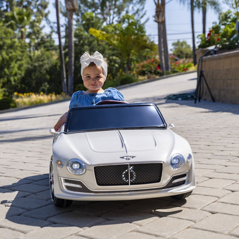 White Bentley Style Kids Electric Ride On Car with Remote Control - Perfect Gift for Little Drivers