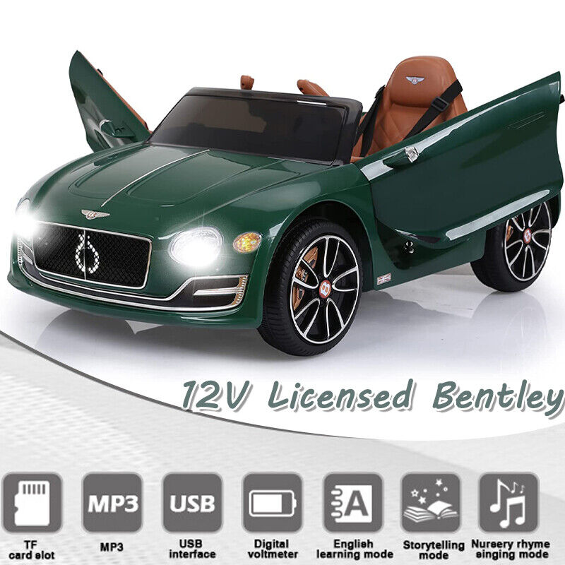 Licensed Bentley Style 12V Electric Ride-On Car with Remote Control and LED Lights - Green