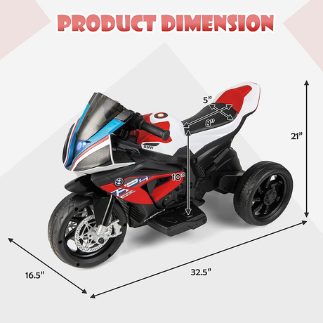 Licensed BMW 12V Battery Powered Ride-On Motorcycle for Kids with Headlights