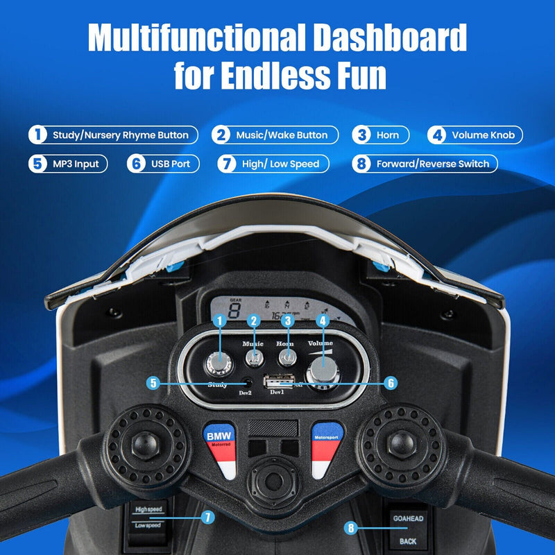 Licensed BMW 3-Wheel Electric Ride-On Motorcycle for Kids with Light and Music