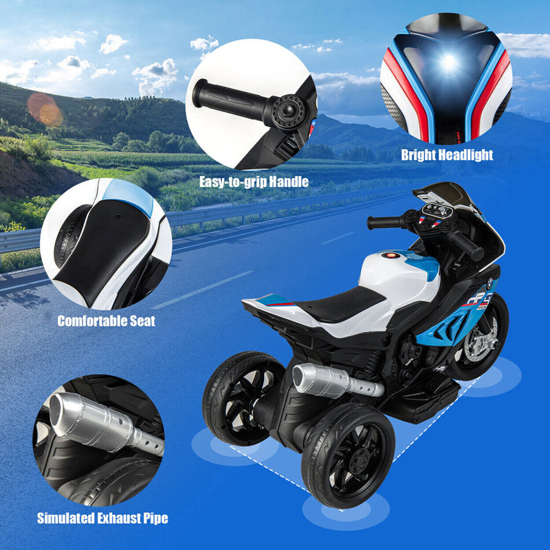 Licensed BMW 3-Wheel Electric Ride-On Motorcycle for Kids with Lights
