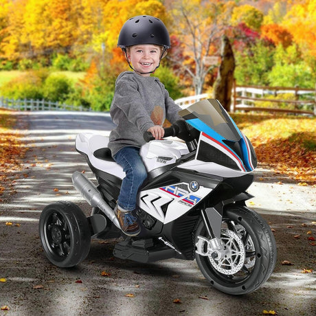 Licensed BMW 3-Wheel Electric Ride-On Motorcycle for Kids with Lights - White