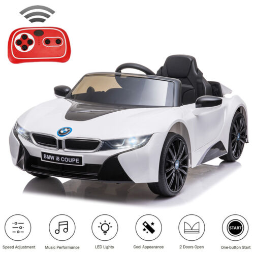 Licensed BMW I8 Electric Ride-On Car for Kids in White with Parental Remote Control