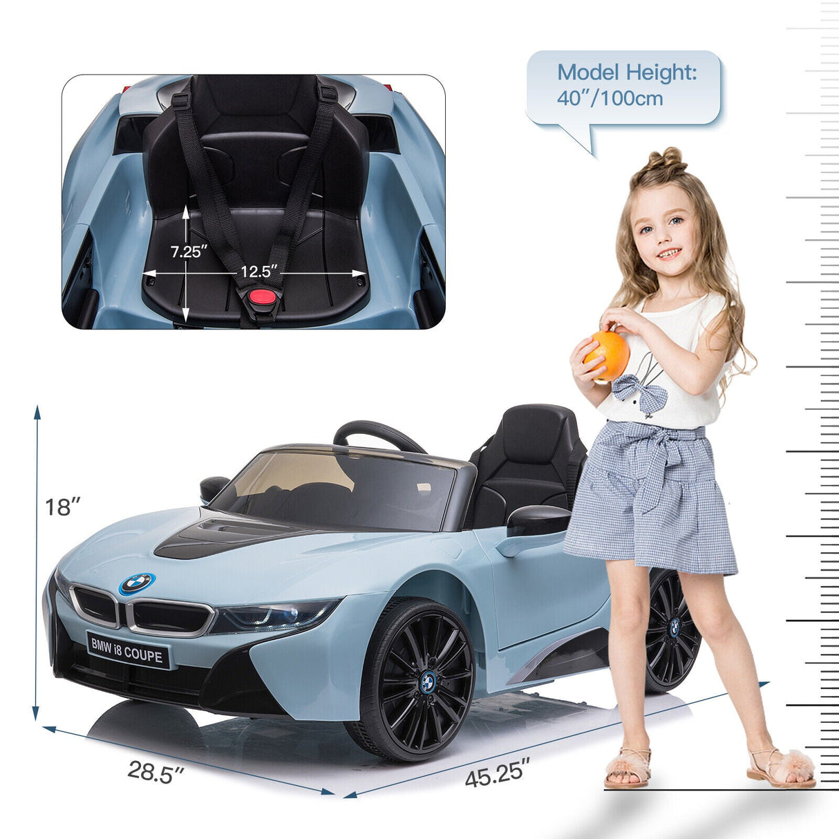 Licensed BMW I8 Electric Ride-On Car for Kids with MP3 and Remote Control - Blue
