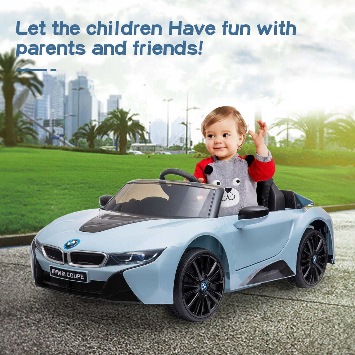 BMW i8 Kids Ride On Car with Remote Control, MP3 Player, and LED Lights - 12V Battery Powered
