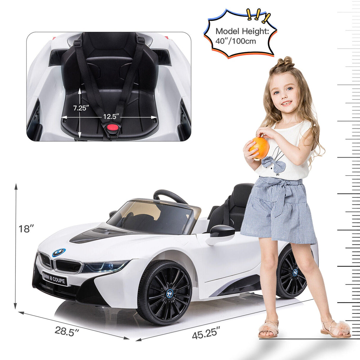 Licensed BMW i8 Style Electric Ride-On Car for Kids with Remote Control and LED MP3 Player