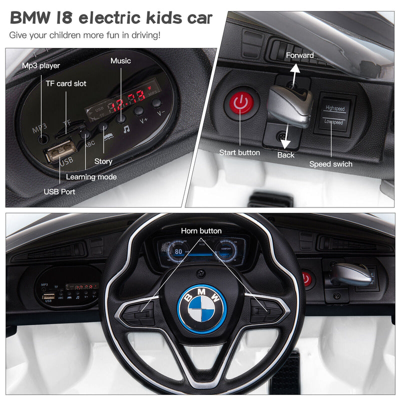 BMW i8 Style 12V Electric Ride-On Car for Kids with Remote Control, LED Lights, and MP3 Player