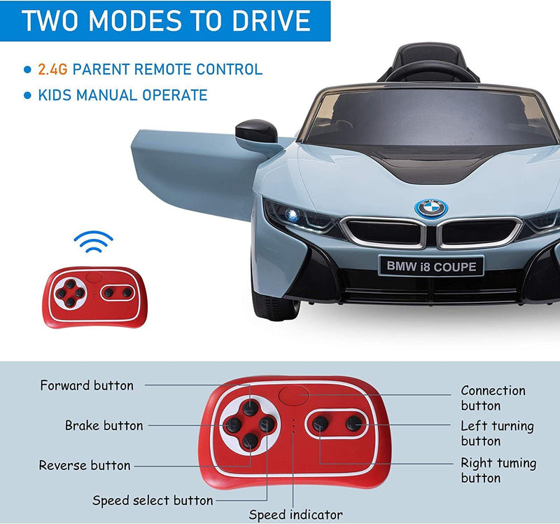 Licensed BMW i8 Electric Ride-On Car for Kids with Remote Control - 12V Powered Vehicle
