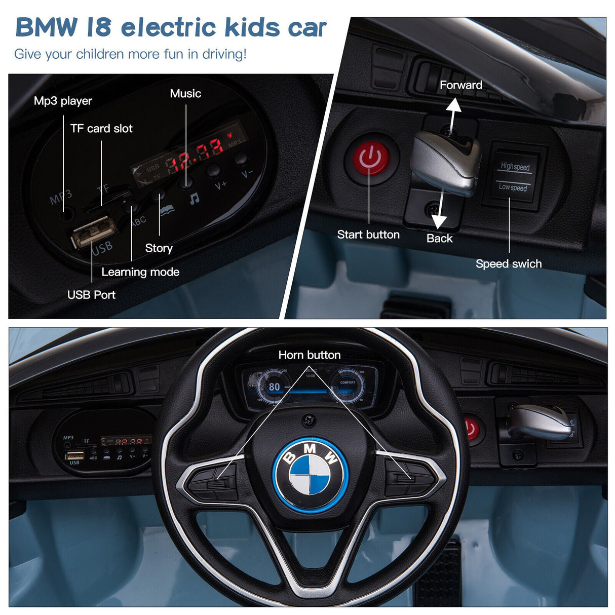 Licensed BMW I8 Electric Ride-On Car for Kids with Remote Control - Blue