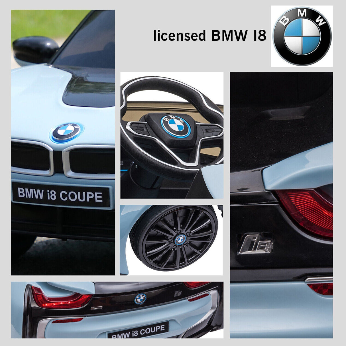 Licensed BMW i8 Style 12V Electric Ride-On Car for Kids with Remote Control, MP3 Player, and LED Lights