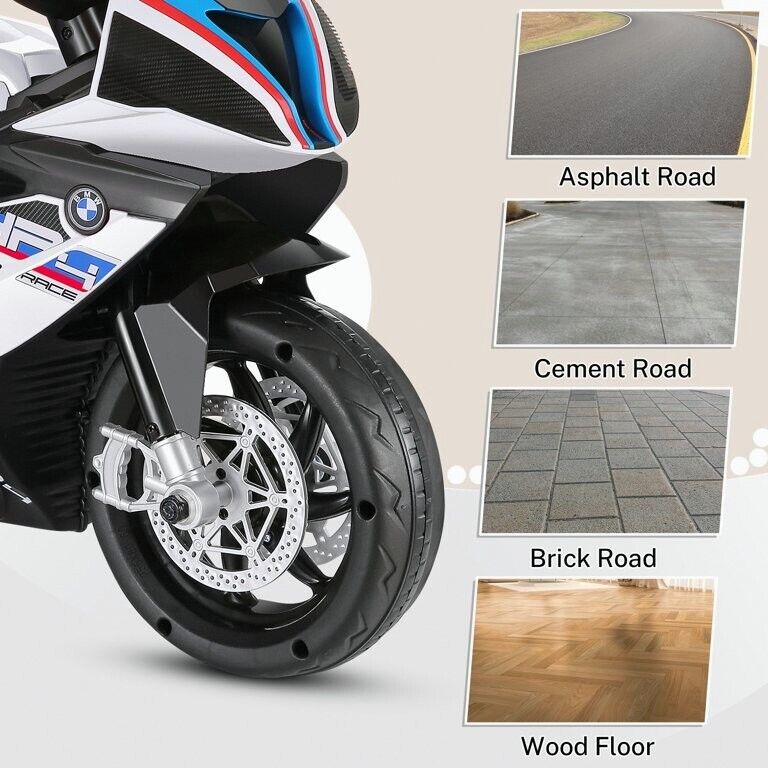 Licensed BMW 3-Wheel Electric Ride-On Motorcycle for Kids with Lights - White