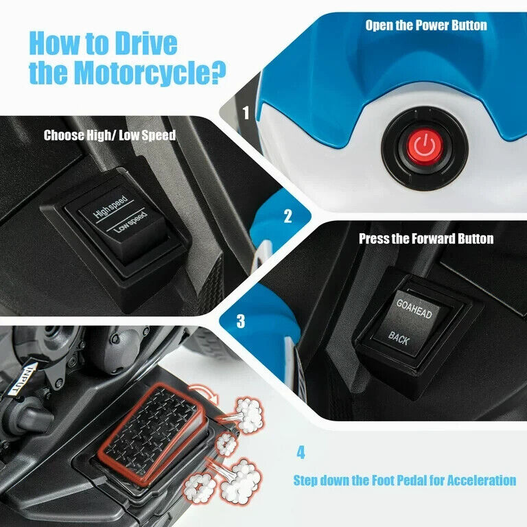 Licensed BMW 3-Wheel Ride-On Motorcycle for Kids with Music - 12V Battery Powered