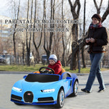 Licensed Bugatti Chiron Kids Ride On Car with RC, Music & USB - 12V Blue