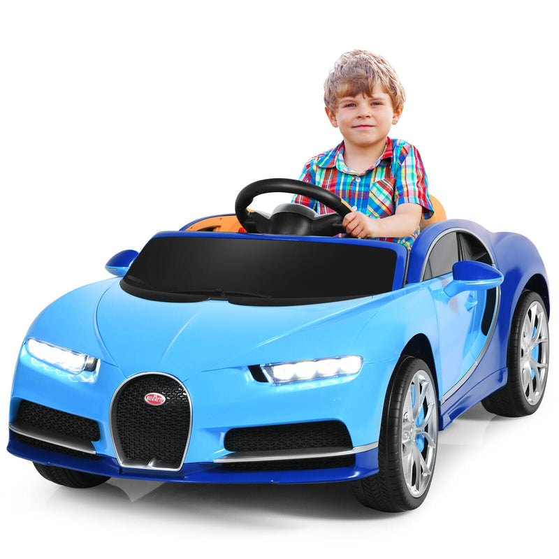 Licensed Bugatti Chiron Kids Ride On Car with RC, Music & USB - 12V Blue