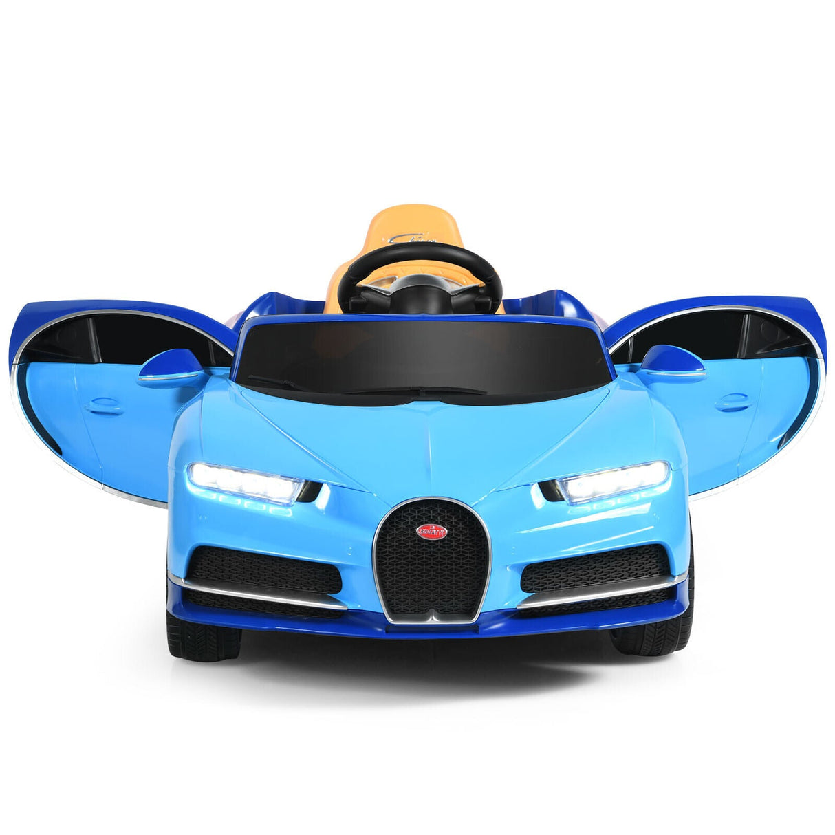 Licensed Bugatti Chiron Kids Ride On Car with RC, Music & USB - 12V Blue