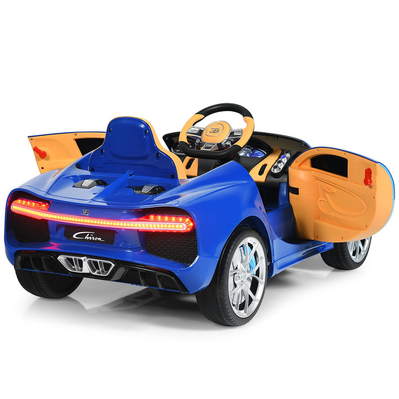 Licensed Bugatti Chiron Kids Ride On Car with RC, Music & USB - 12V Blue