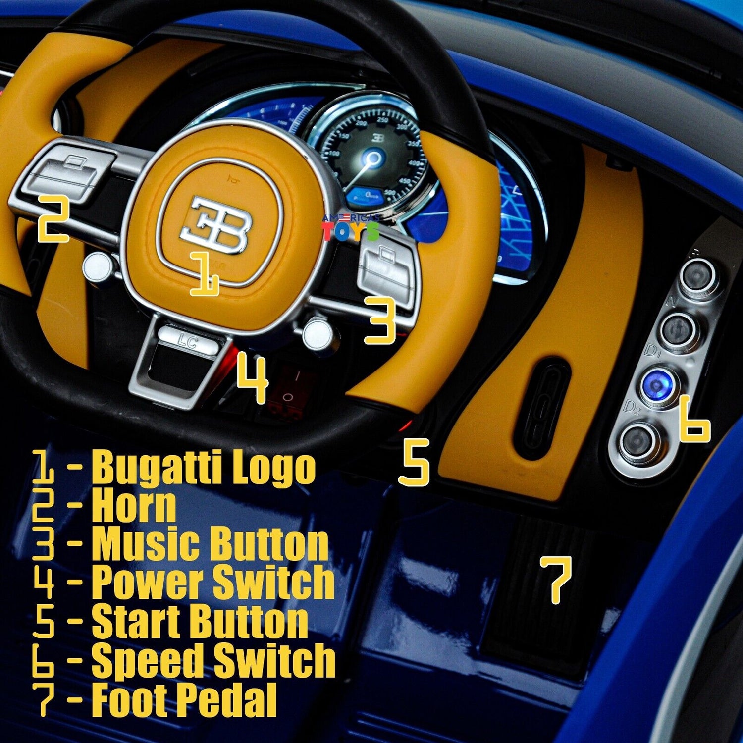 Licensed Bugatti R/C Car with Music, Leather Seat, and Multiple Color Options