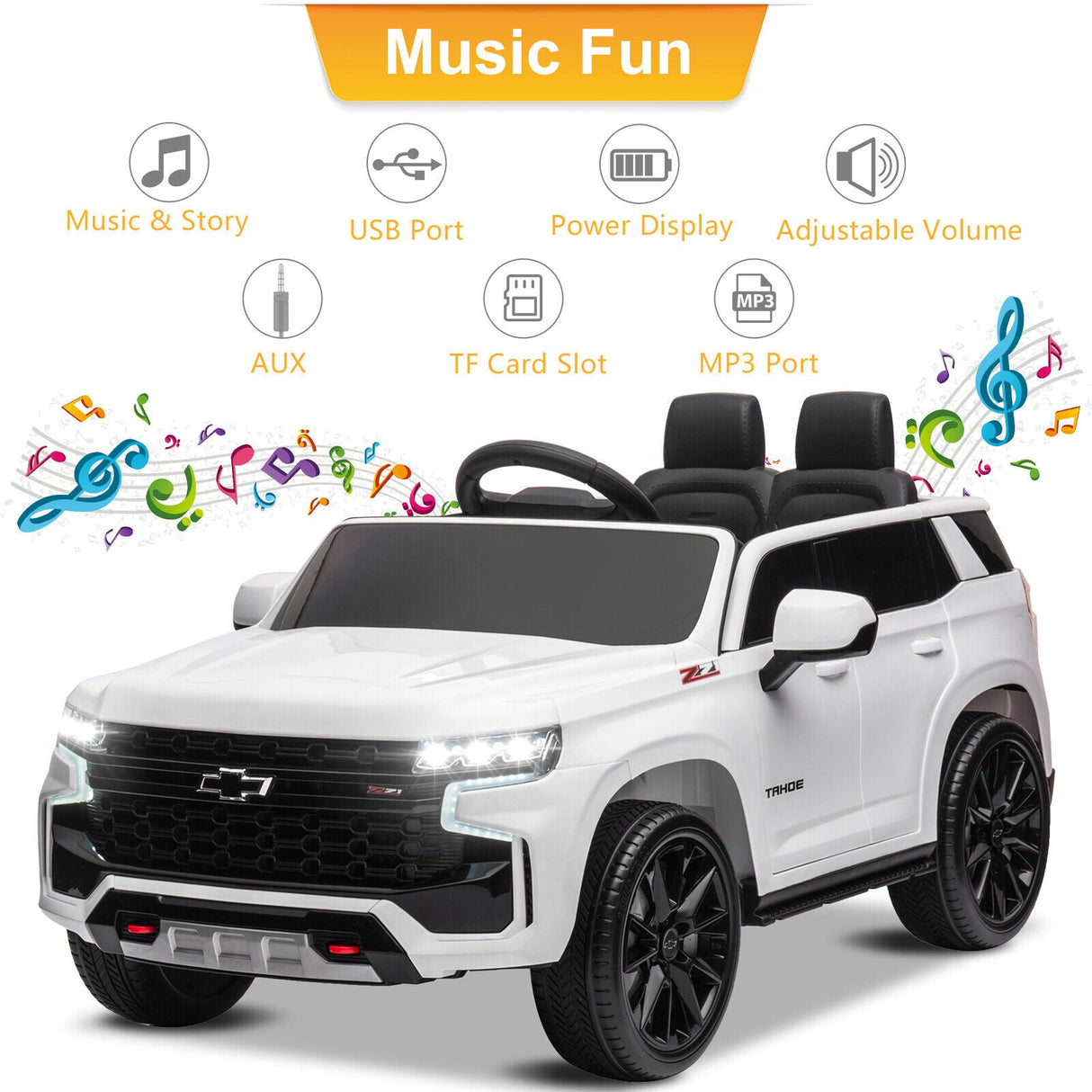 Licensed Chevrolet Silverado GMC 12V Ride-On Car Truck for Kids - White