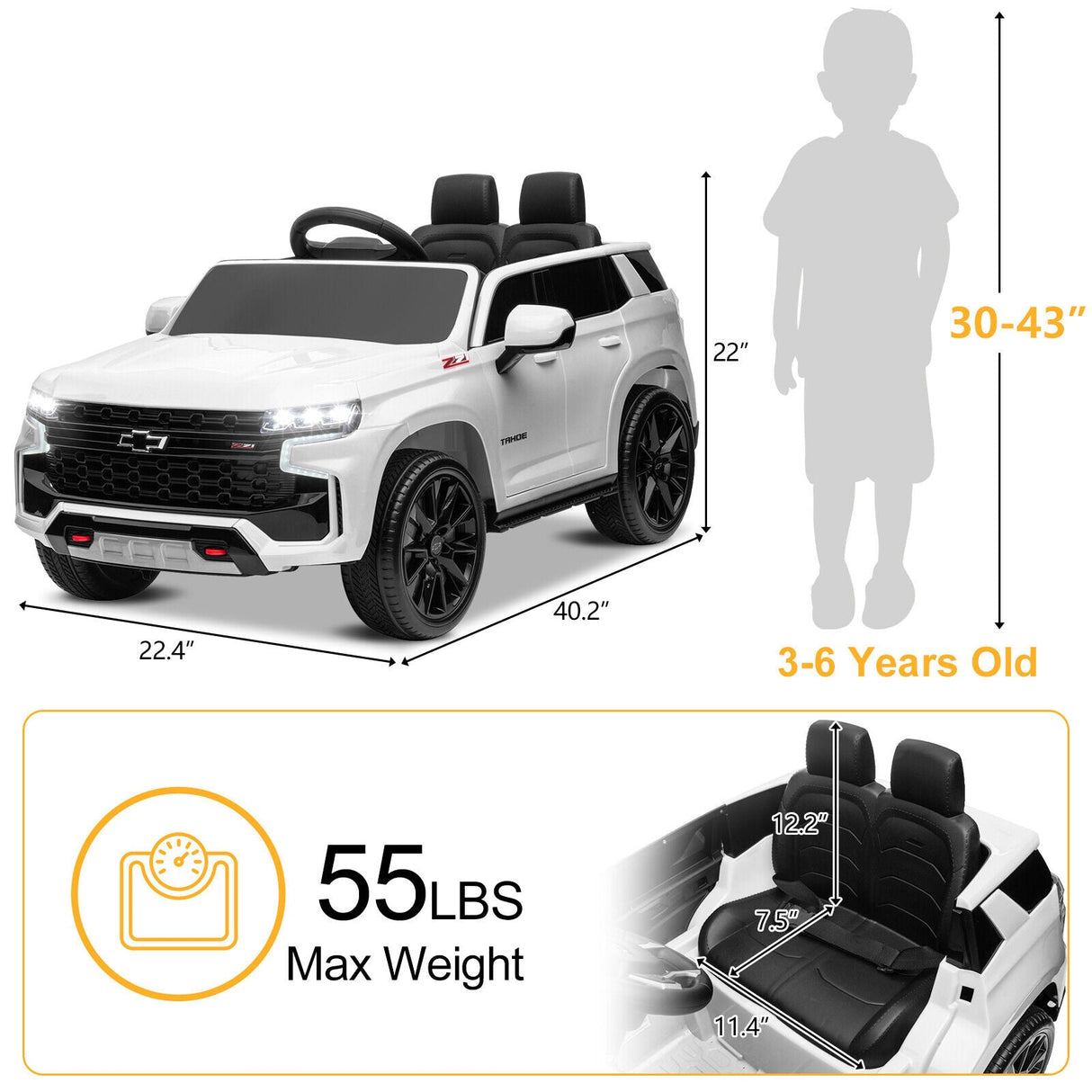 Licensed Chevrolet Silverado GMC 12V Ride-On Car Truck for Kids - White