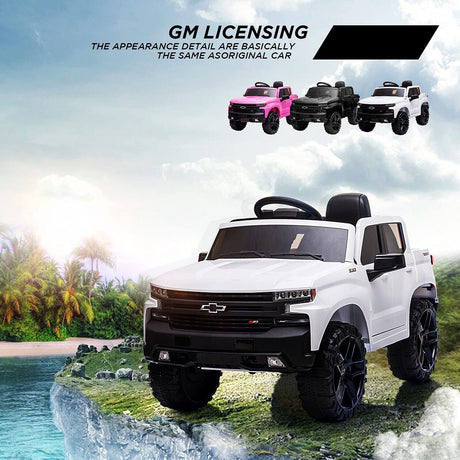 Licensed Chevrolet Silverado GMC White 12V Battery Powered Ride-On Truck for Kids