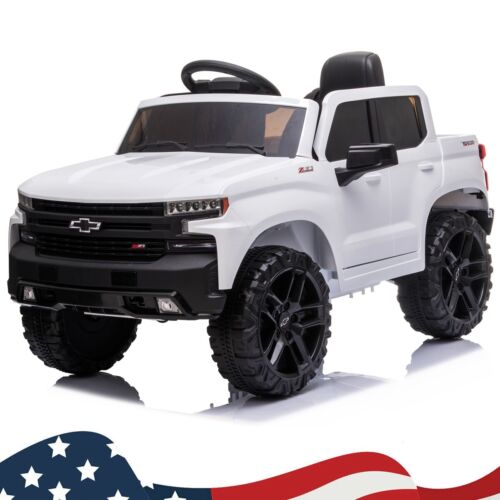 Licensed Chevrolet Silverado GMC White 12V Battery Powered Ride-On Truck for Kids