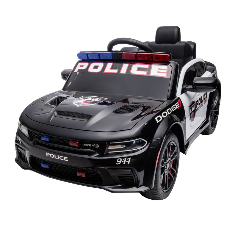 Licensed Dodge Charger 12V Ride-On Police Car with 3 Speeds and Bluetooth Connectivity
