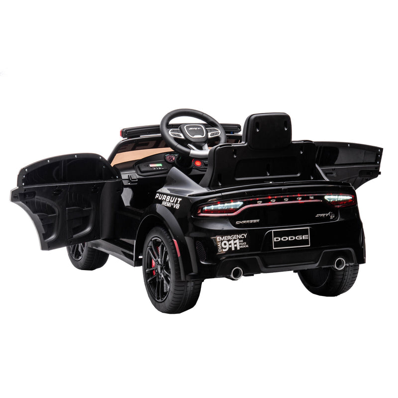 Licensed Dodge Charger 12V Ride-On Police Car with 3 Speeds and Bluetooth Connectivity