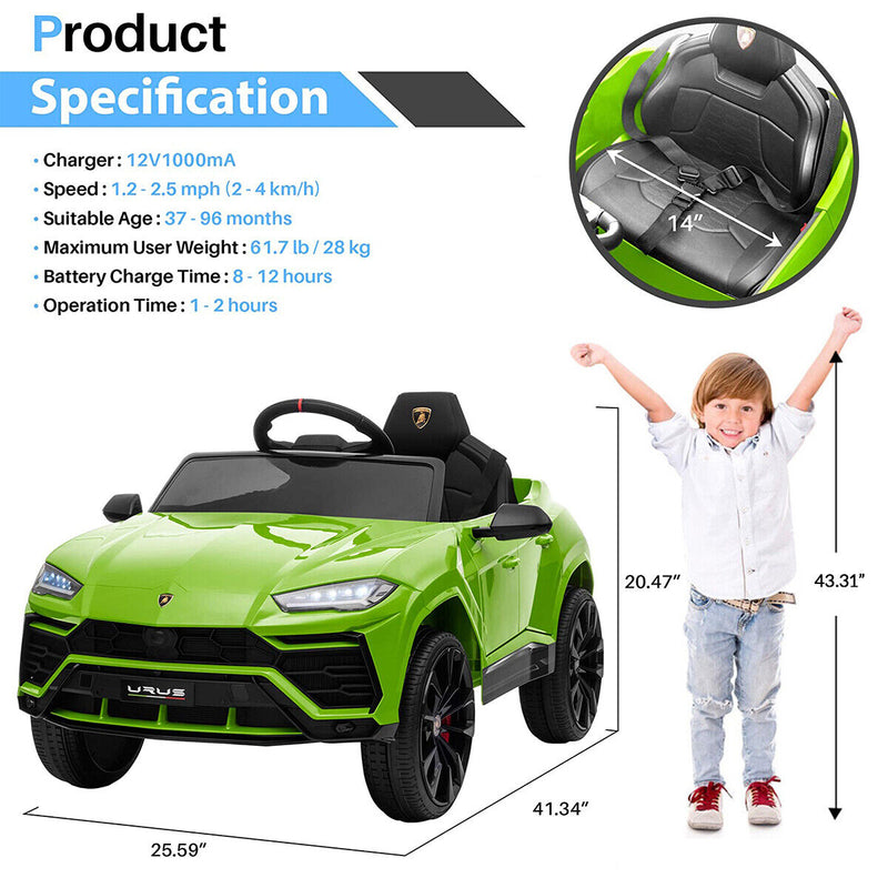Licensed Lamborghini 12V Ride On Car with Remote Control and LED Headlights