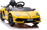12V Licensed Lamborghini Aventador Ride-On Car with Hydraulic Doors for Kids