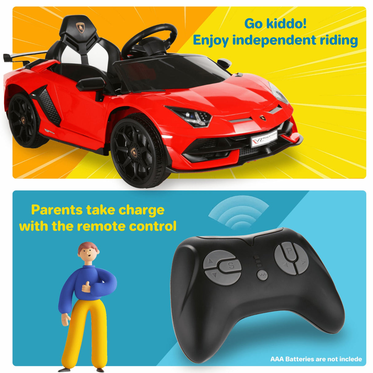 Licensed Lamborghini Aventador Electric Ride-On Car for Kids with Remote Control - 12V