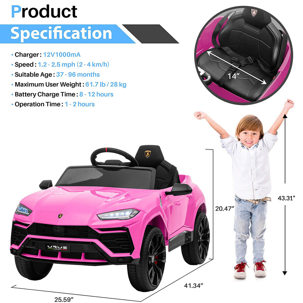 Licensed Lamborghini Electric Car for Kids with Remote Control and 4 Wheels