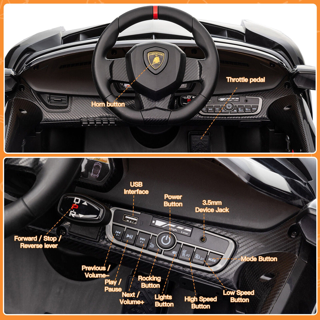 Licensed Lamborghini Electric Ride-On Car for Kids with Remote Control - 12V Vehicle Toy
