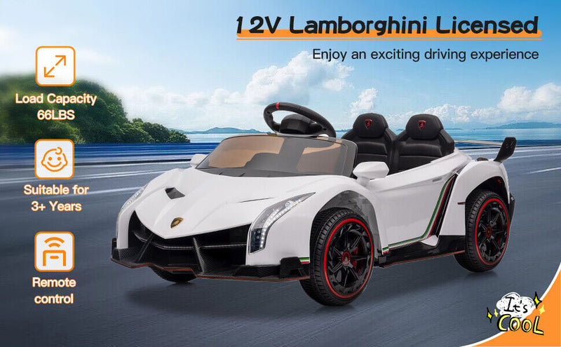 Licensed Lamborghini Electric Ride-On Car for Kids with Remote Control and LED Lights - 12V